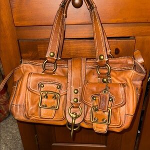 Brown Leather Handbag with Buckle Accents